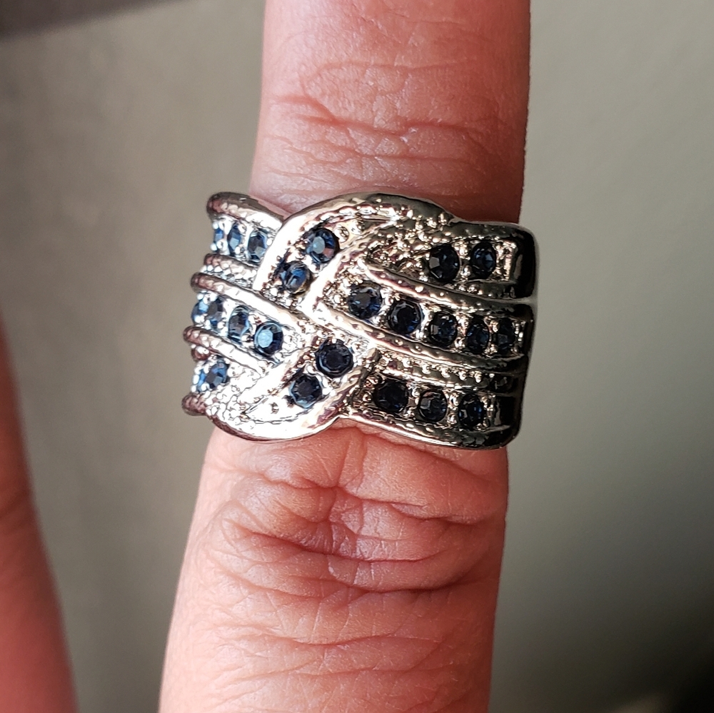 Silvertone Blue CZ Ring - Picture 5 of 8